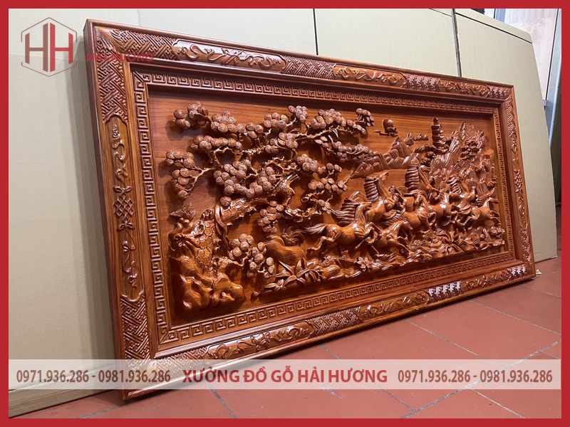 Tranh Bát Mã Truy Phong, Hàng Đục Tay Kênh Bong (197x97x8cm)
